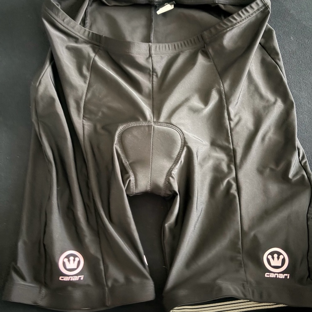 Canari Black Cycling Bib Shorts with Light Pink Logos